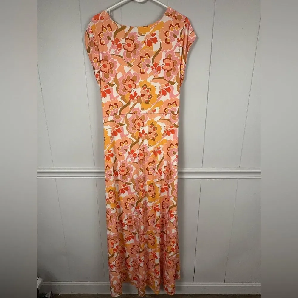 NWT AFRM Anthropologie Lizette Coral Floral Cutout Slinky Maxi Dress 2X Boho